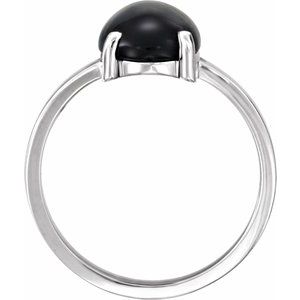 14K White Gold 10x8 mm Oval Natural Black Onyx Cabochon Ring