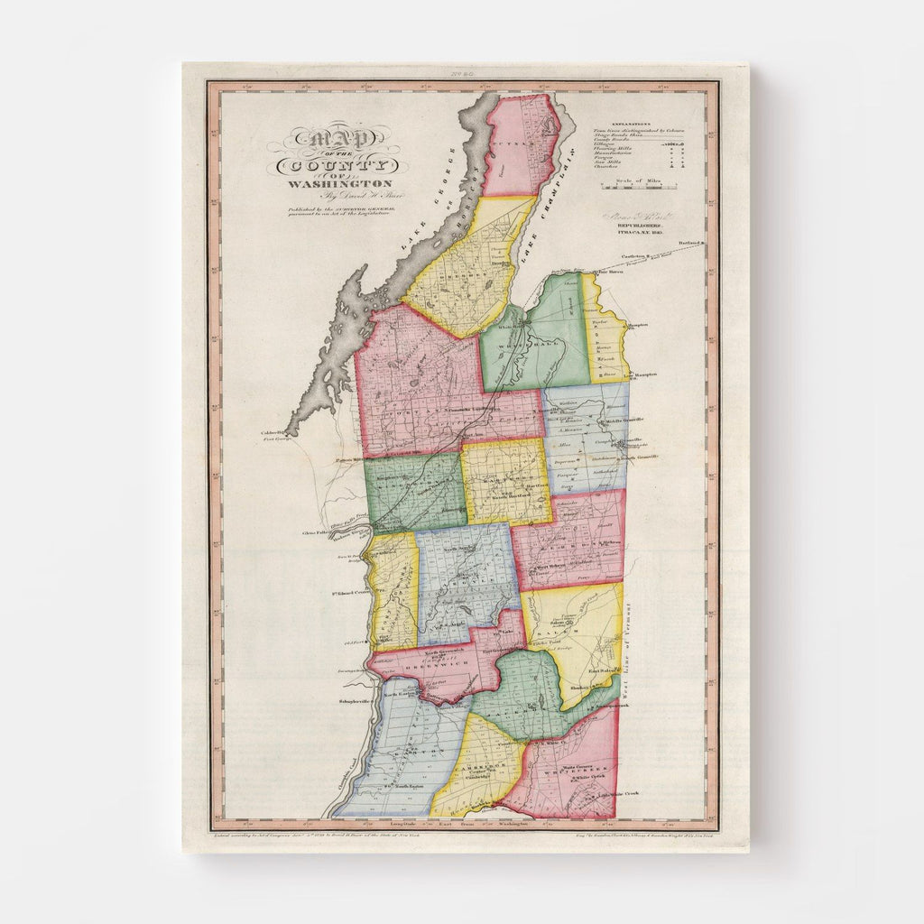 Vintage Map of Washington County, New York 1840