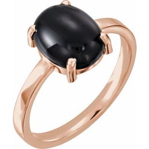 14K Rose Gold 10x8 mm Oval Natural Black Onyx Cabochon Ring