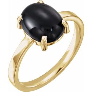 14K Yellow Gold 10x8 mm Oval Natural Black Onyx Cabochon Ring
