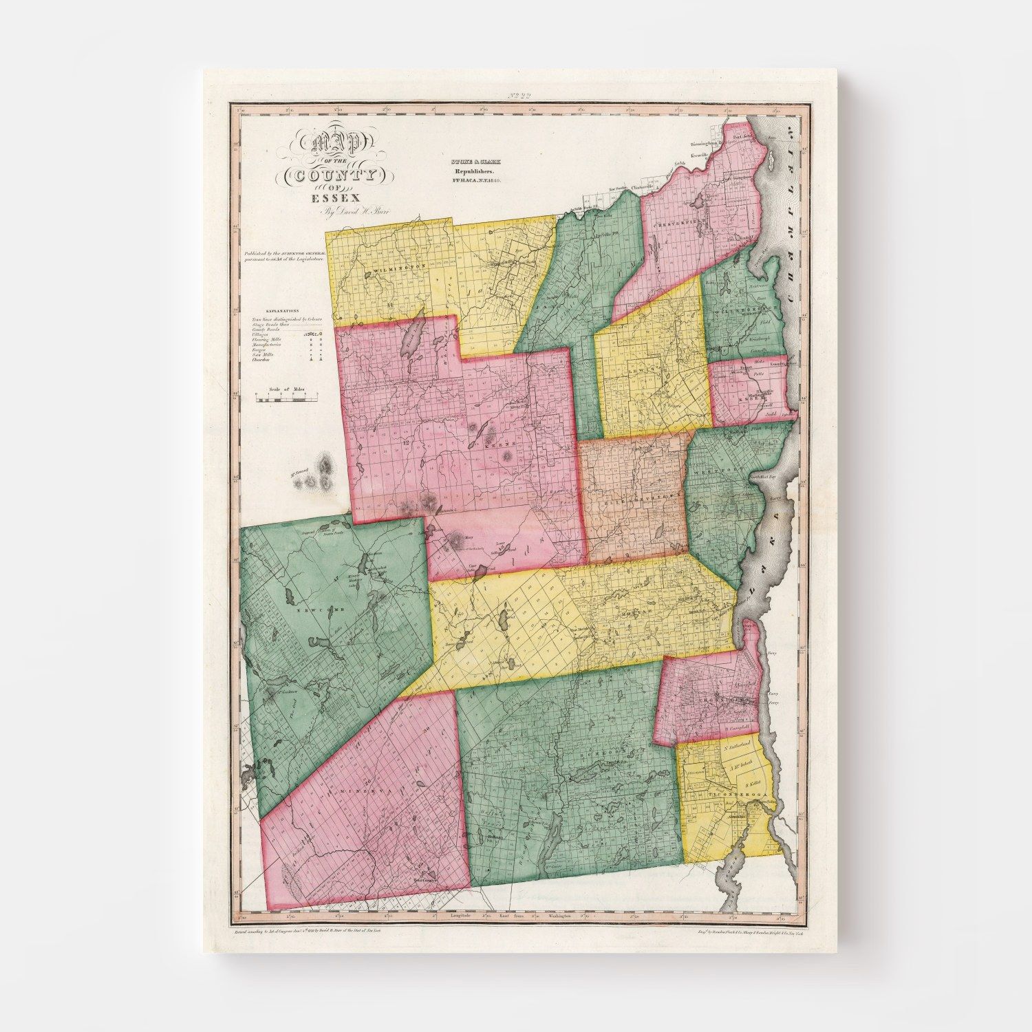 Vintage Map of Essex County, New York 1840
