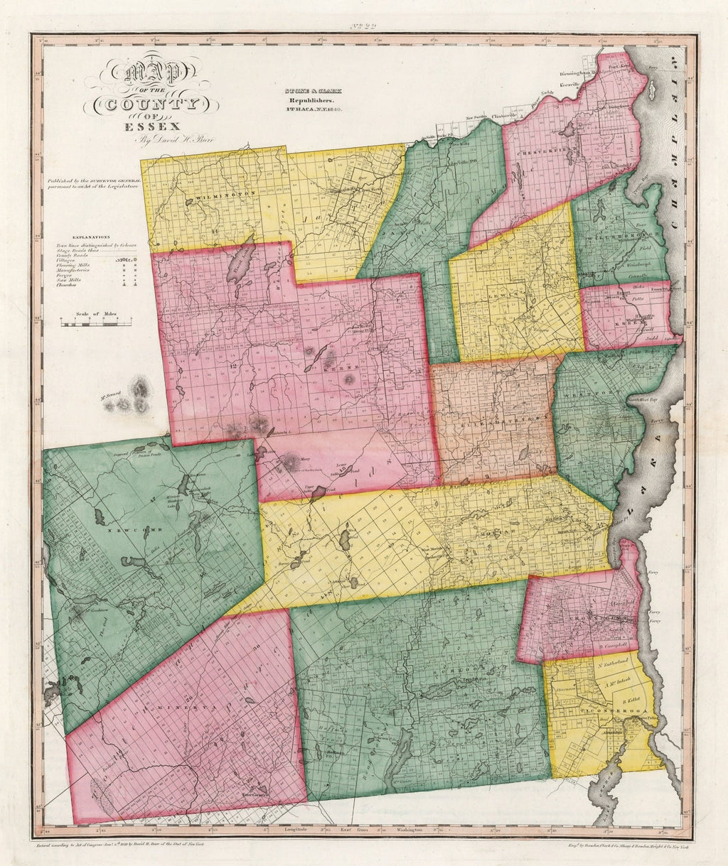 Vintage Map of Essex County, New York 1840