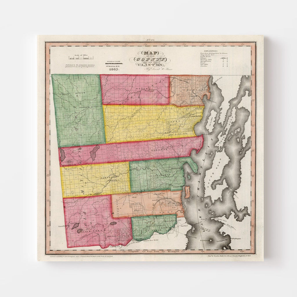 Vintage Map of Clinton County, New York 1840