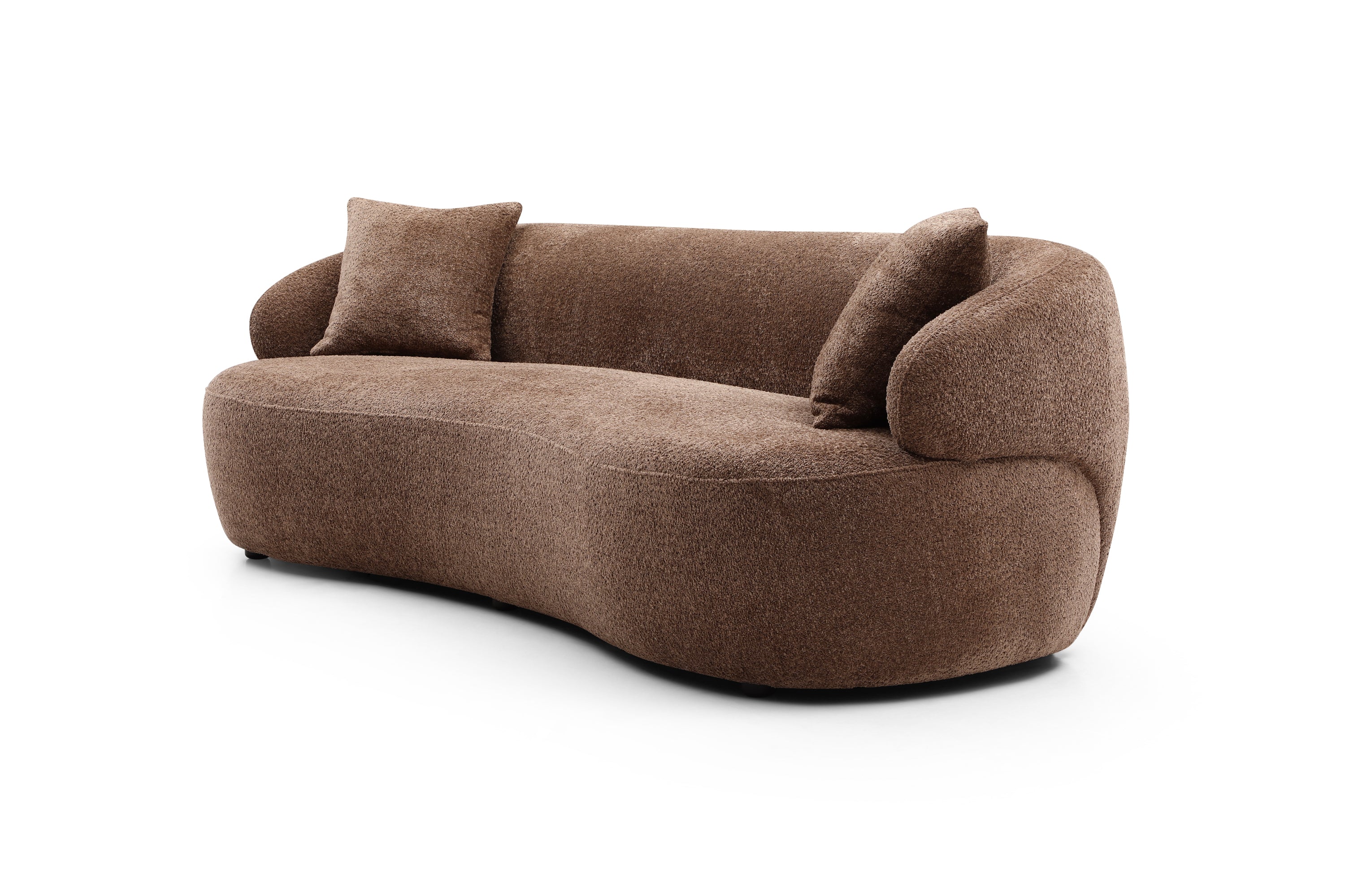 Borwn Mid Century Modern Curved Sofa, 3 Seat Cloud couch Boucle sofa Fabric Couch for Living Room, Bedroom, Office