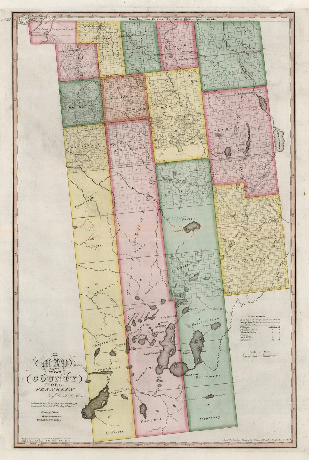 Vintage Map of Franklin County, New York 1840