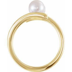 14K Yellow Gold Cultured White Freshwater Pearl Two-Stone Ring