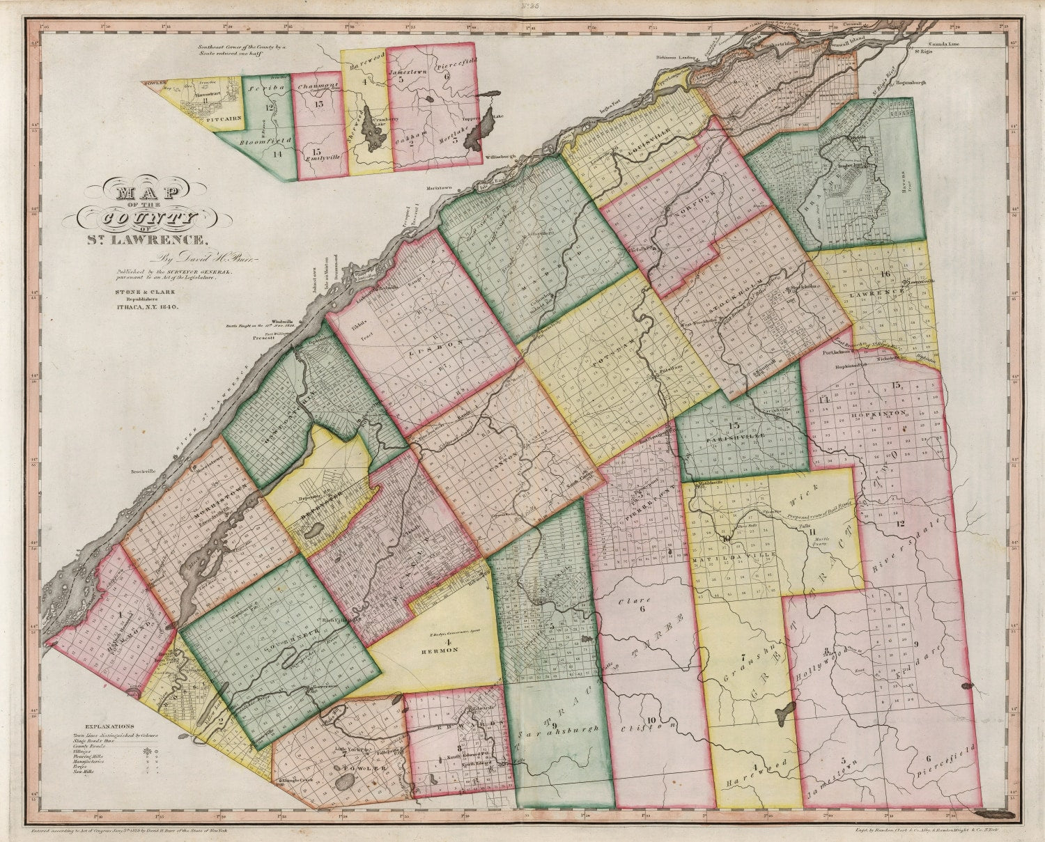 Vintage Map of St. Lawrence County, New York 1840