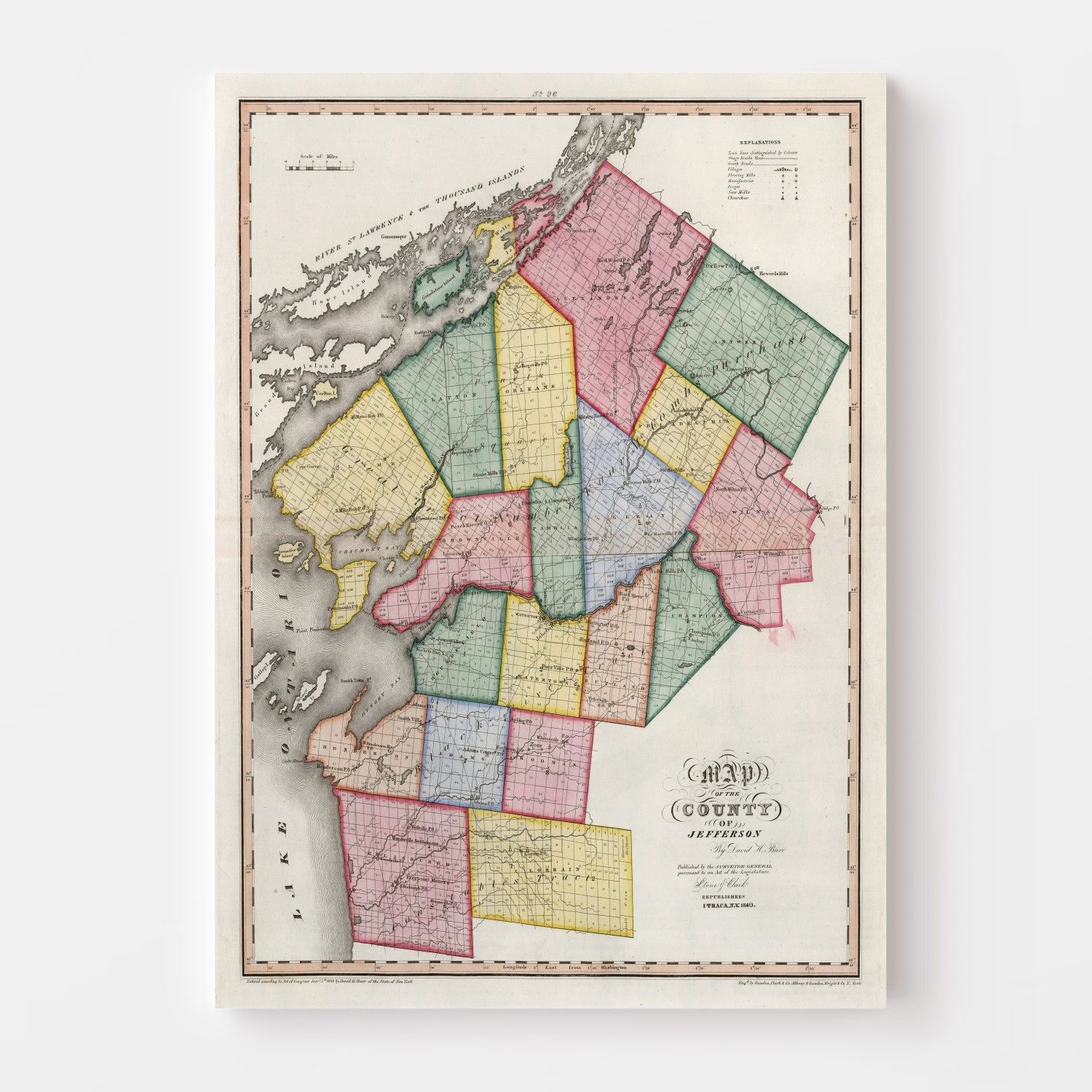 Vintage Map of Jefferson County, New York 1840
