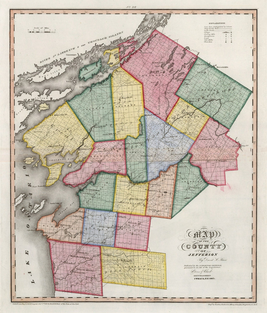 Vintage Map of Jefferson County, New York 1840