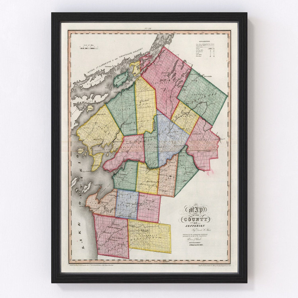 Vintage Map of Jefferson County, New York 1840