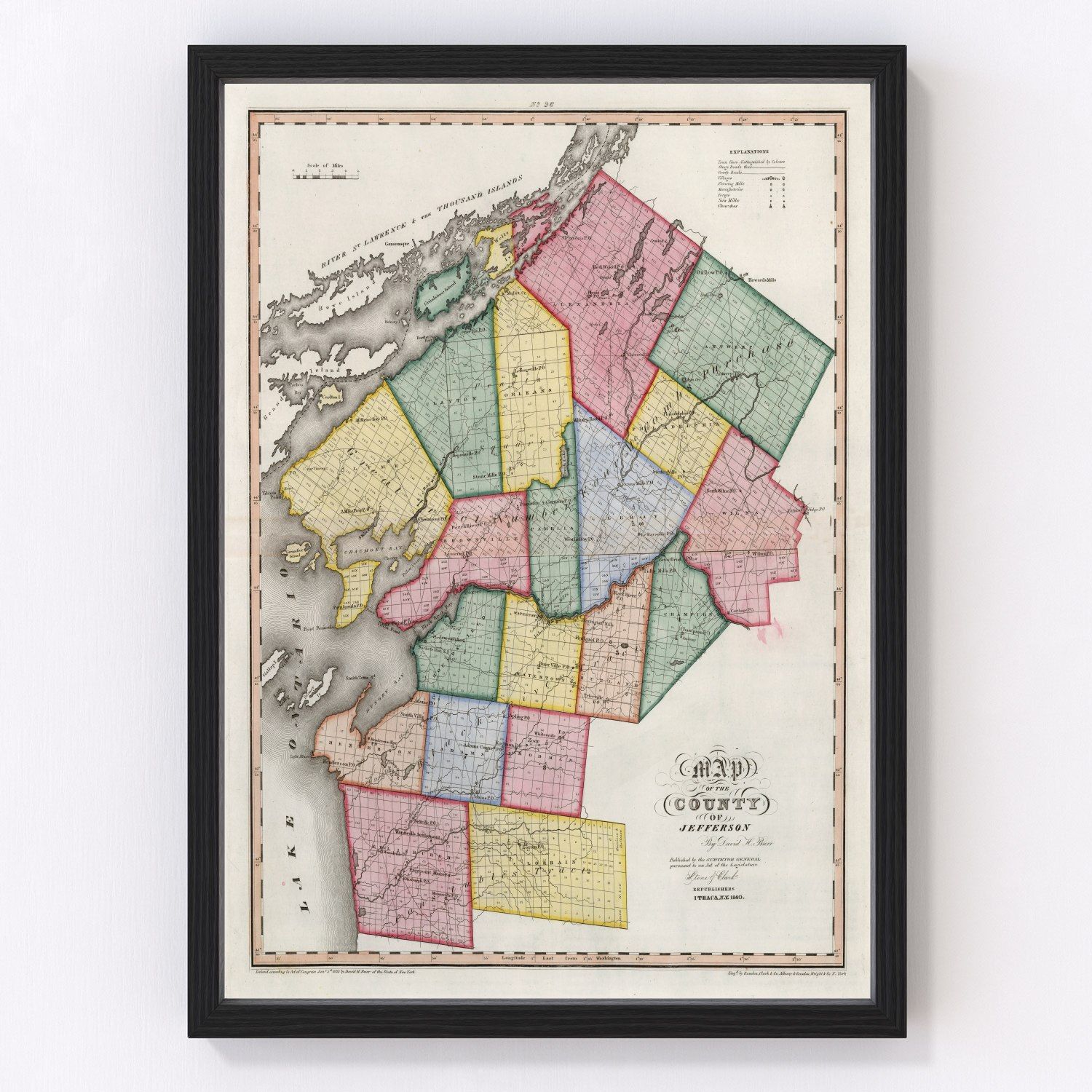 Vintage Map of Jefferson County, New York 1840