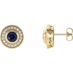 14K Yellow Gold Lab-Grown Blue Sapphire & 1/3 CTW Natural Diamond Halo-Style Earrings