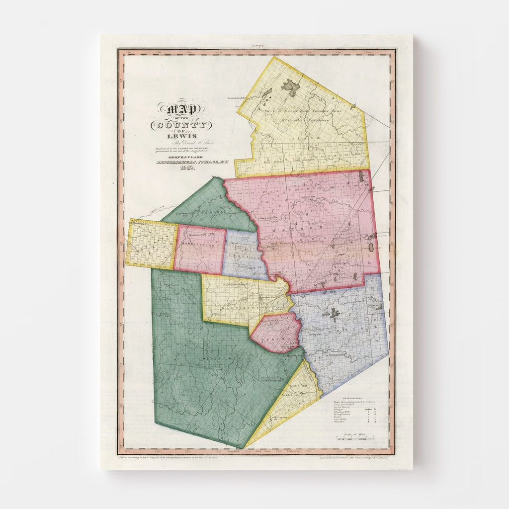 Vintage Map of Lewis County, New York 1840
