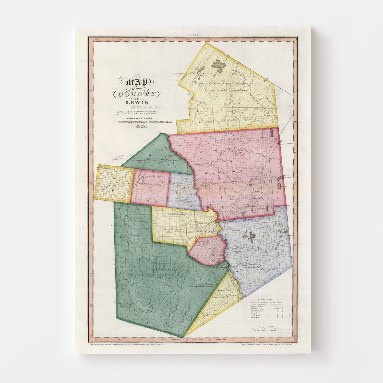 Vintage Map of Lewis County, New York 1840