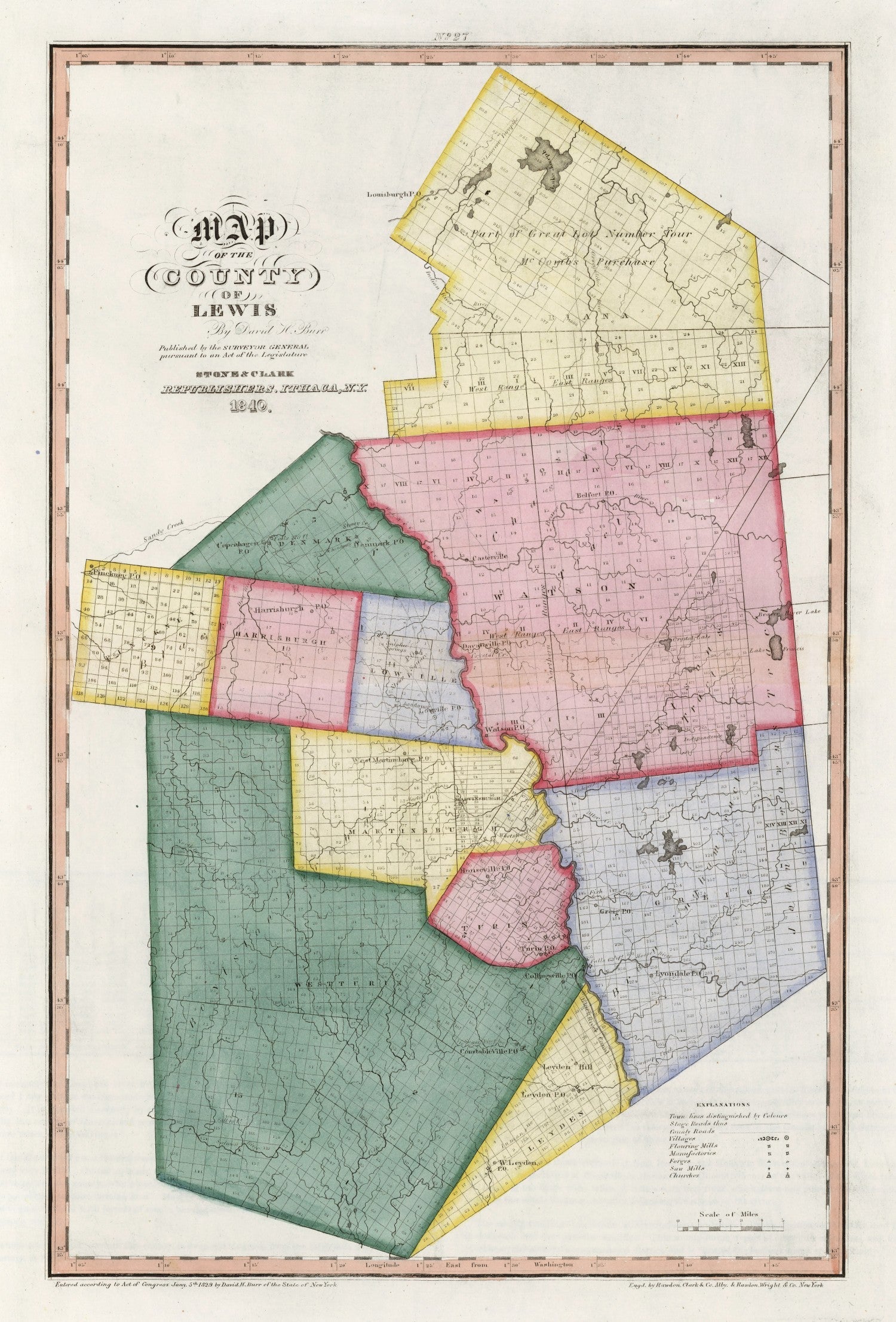 Vintage Map of Lewis County, New York 1840