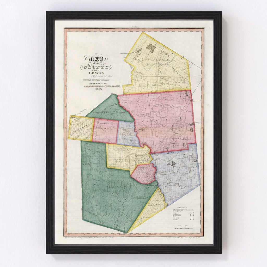 Vintage Map of Lewis County, New York 1840