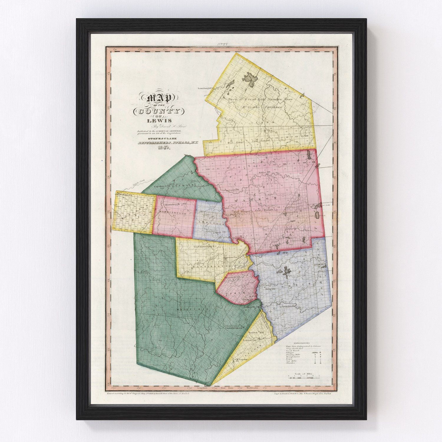 Vintage Map of Lewis County, New York 1840