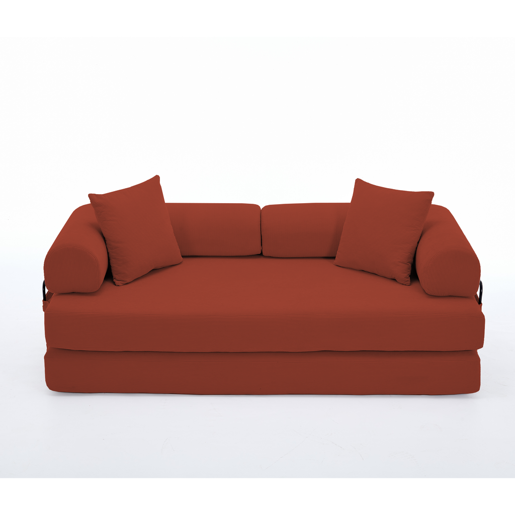 [NEW ARRIVED] [VIDEO PROVIDED] 78.5' Folding Convertible Out Sleeper Sofa Bed,5-in-1 DIY Combination Convertible  Sofa, 3 seat, Folding Sleeper Sofa, King Size , Bedroom,Apartment,Corduroy,Ancora Red