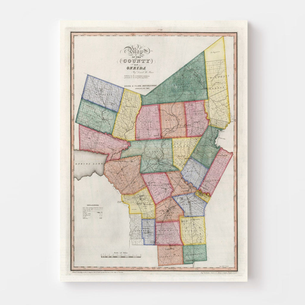 Vintage Map of Oneida County, New York 1840
