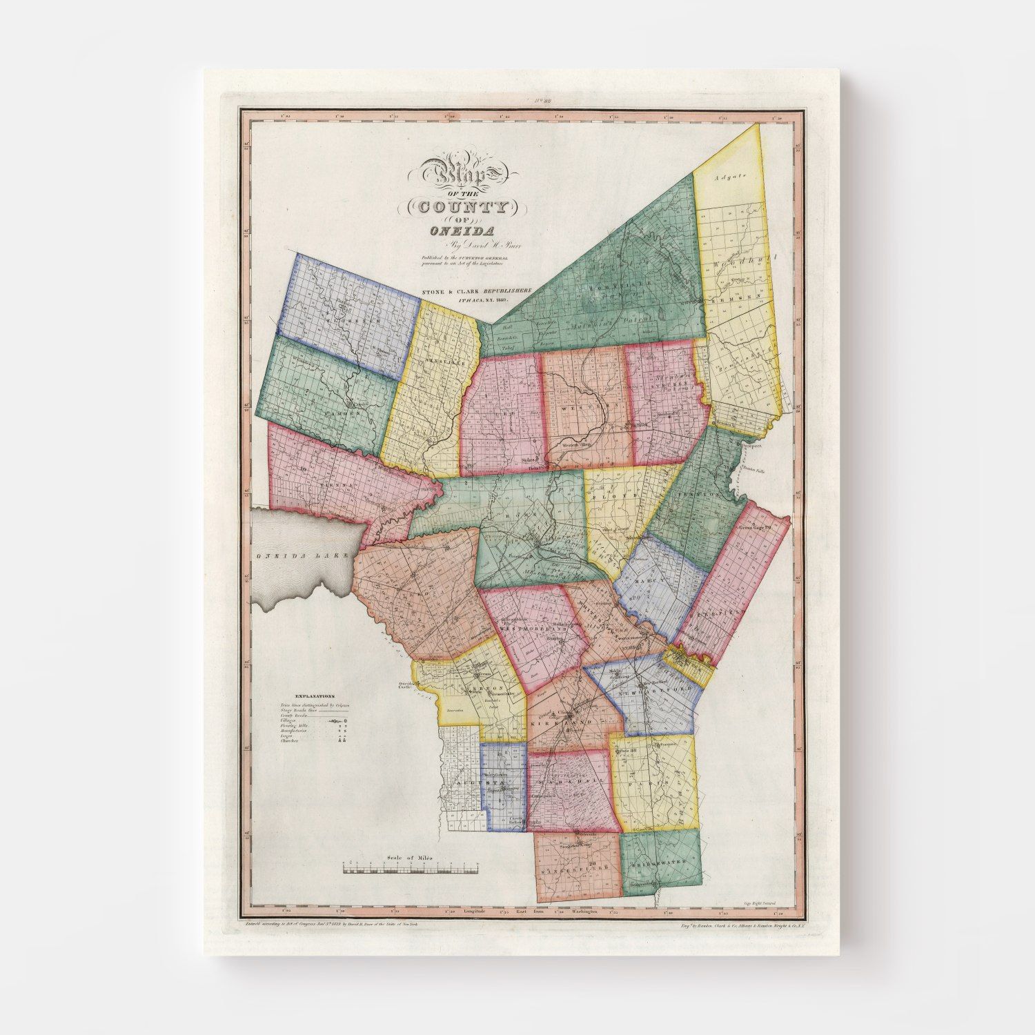 Vintage Map of Oneida County, New York 1840