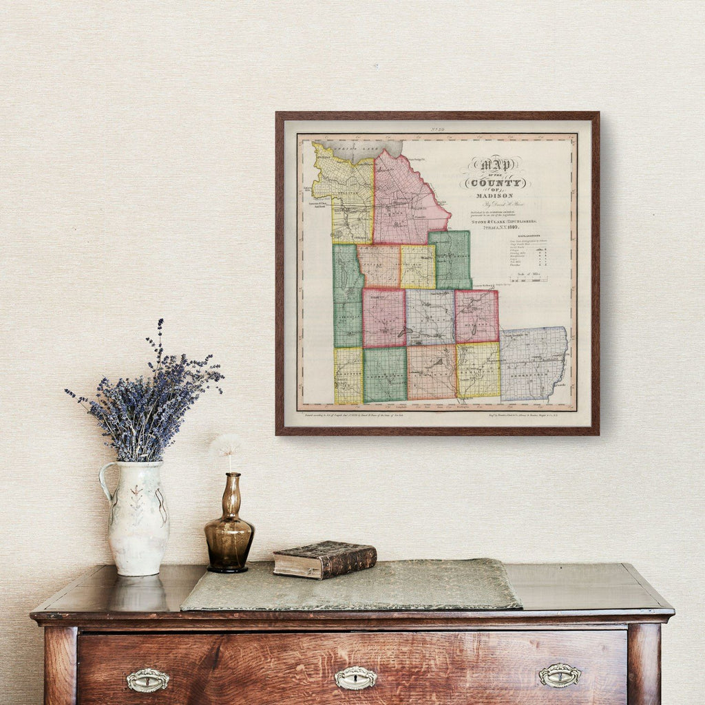 Vintage Map of Madison County, New York 1840