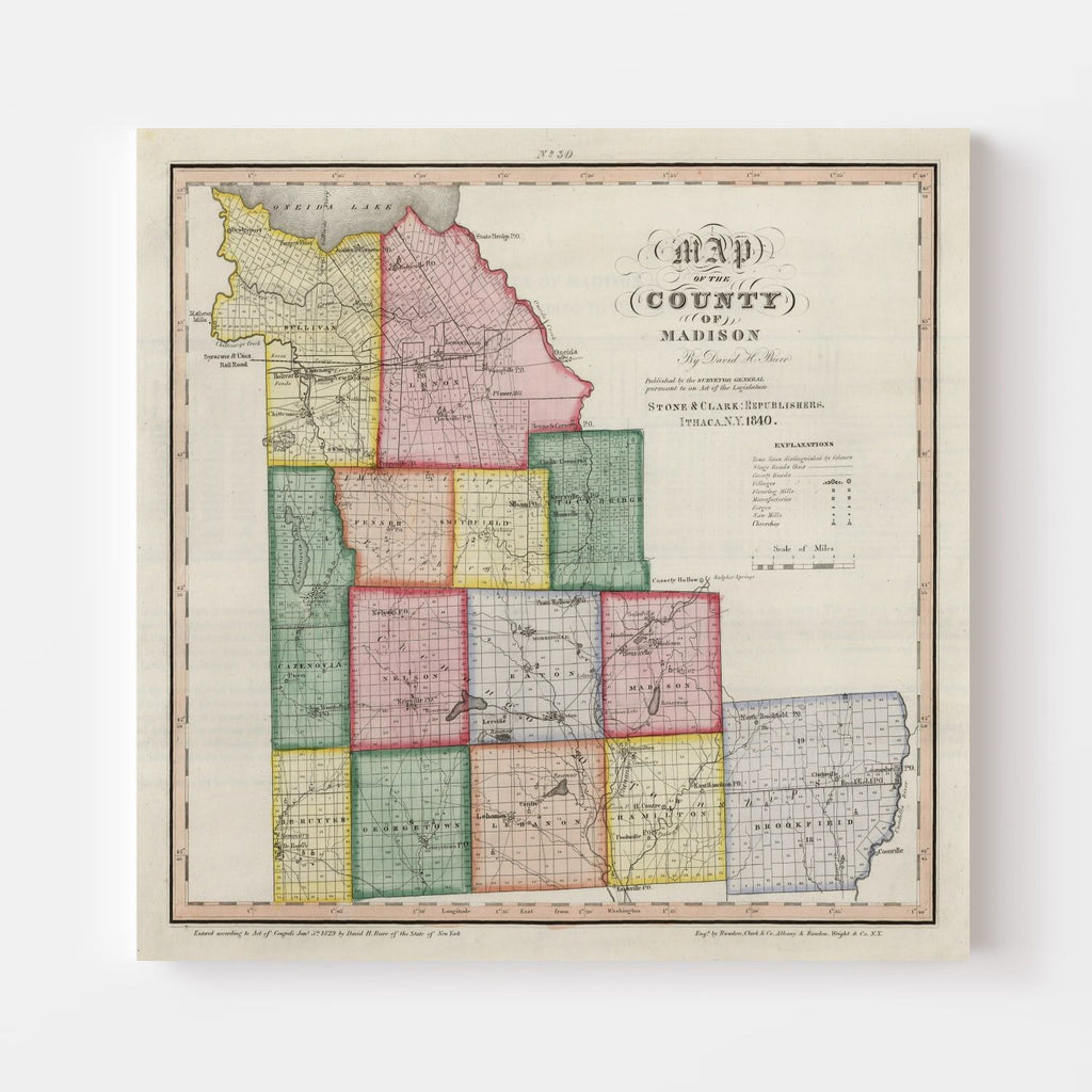 Vintage Map of Madison County, New York 1840