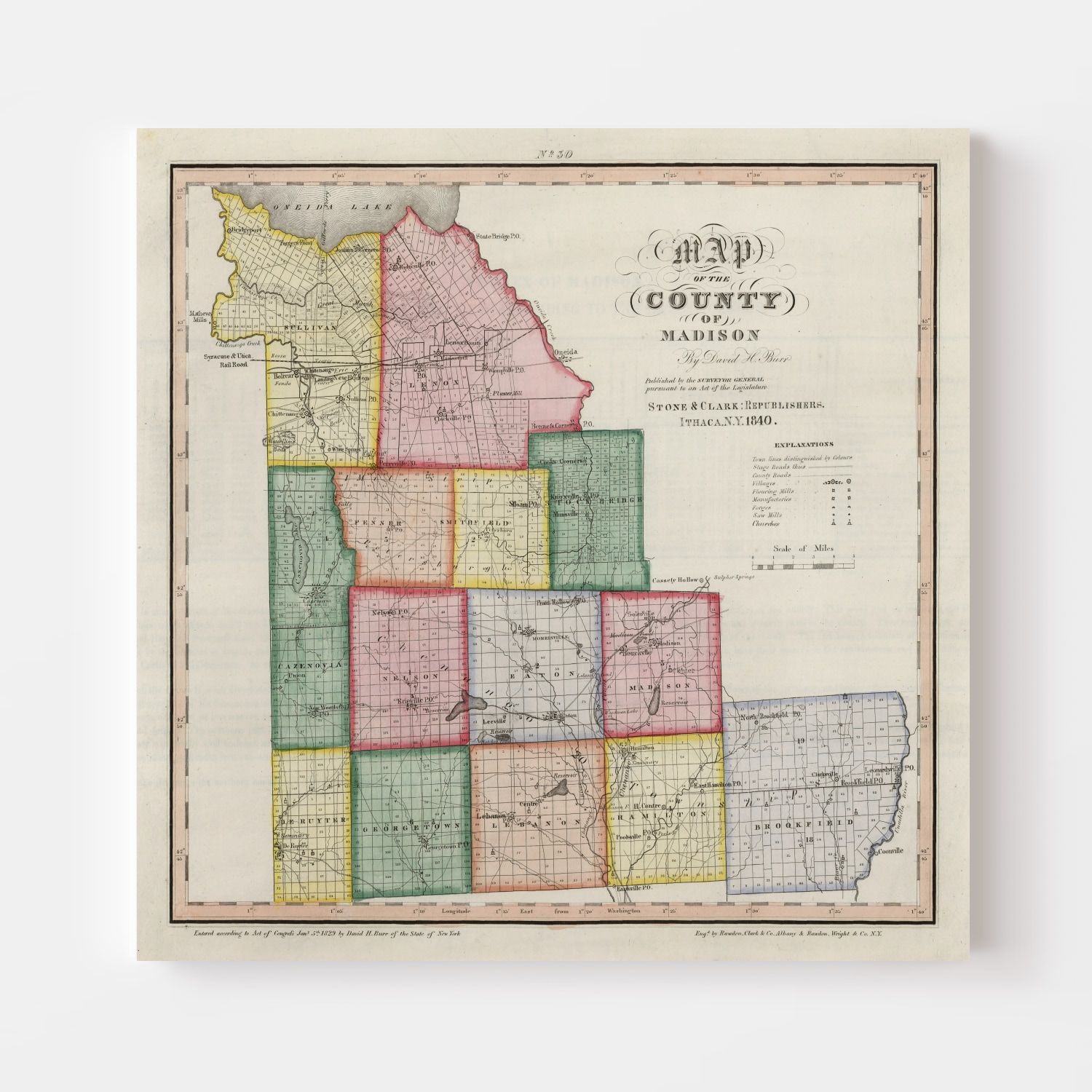Vintage Map of Madison County, New York 1840