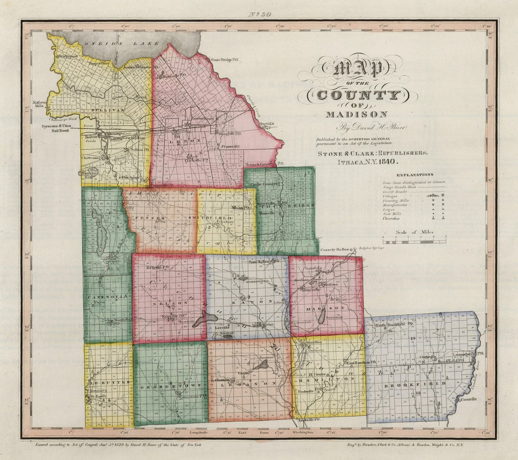Vintage Map of Madison County, New York 1840