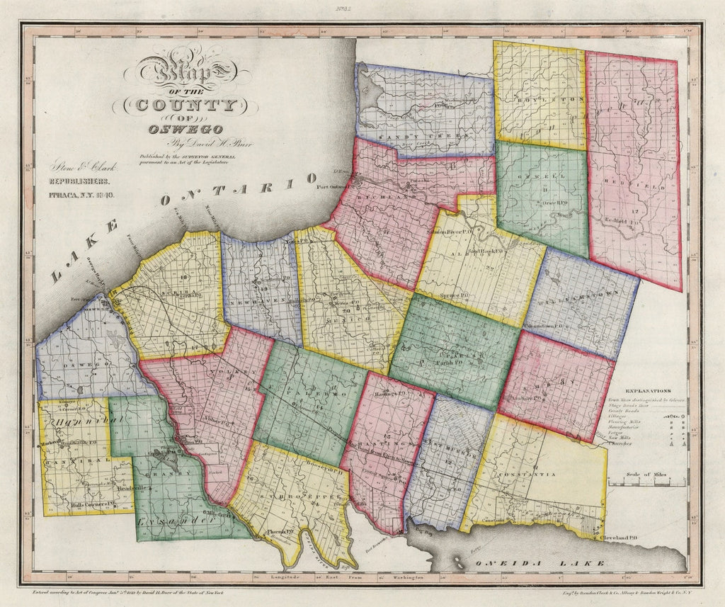 Vintage Map of Oswego County, New York 1840