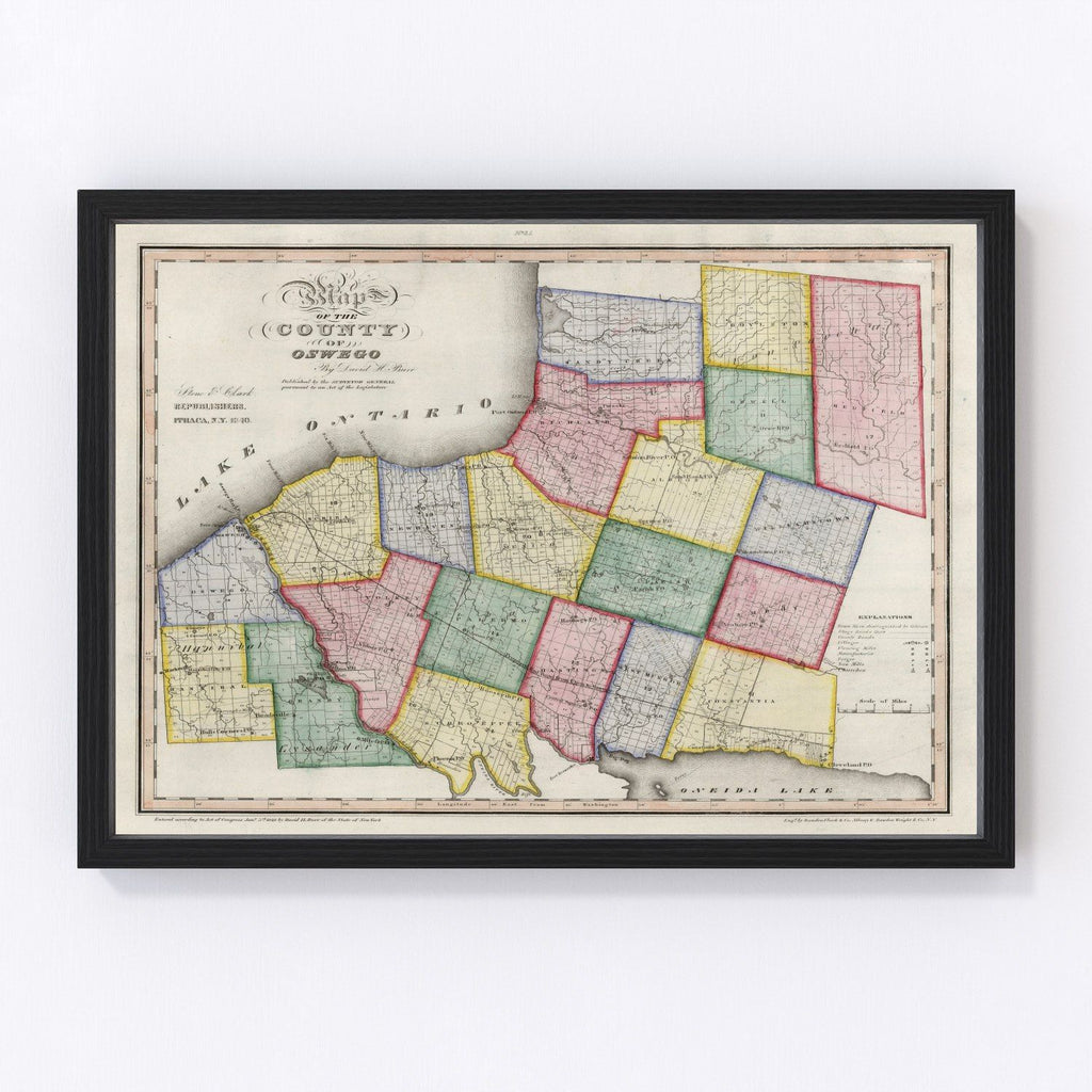 Vintage Map of Oswego County, New York 1840