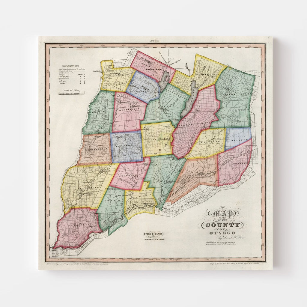 Vintage Map of Otsego County, New York 1840