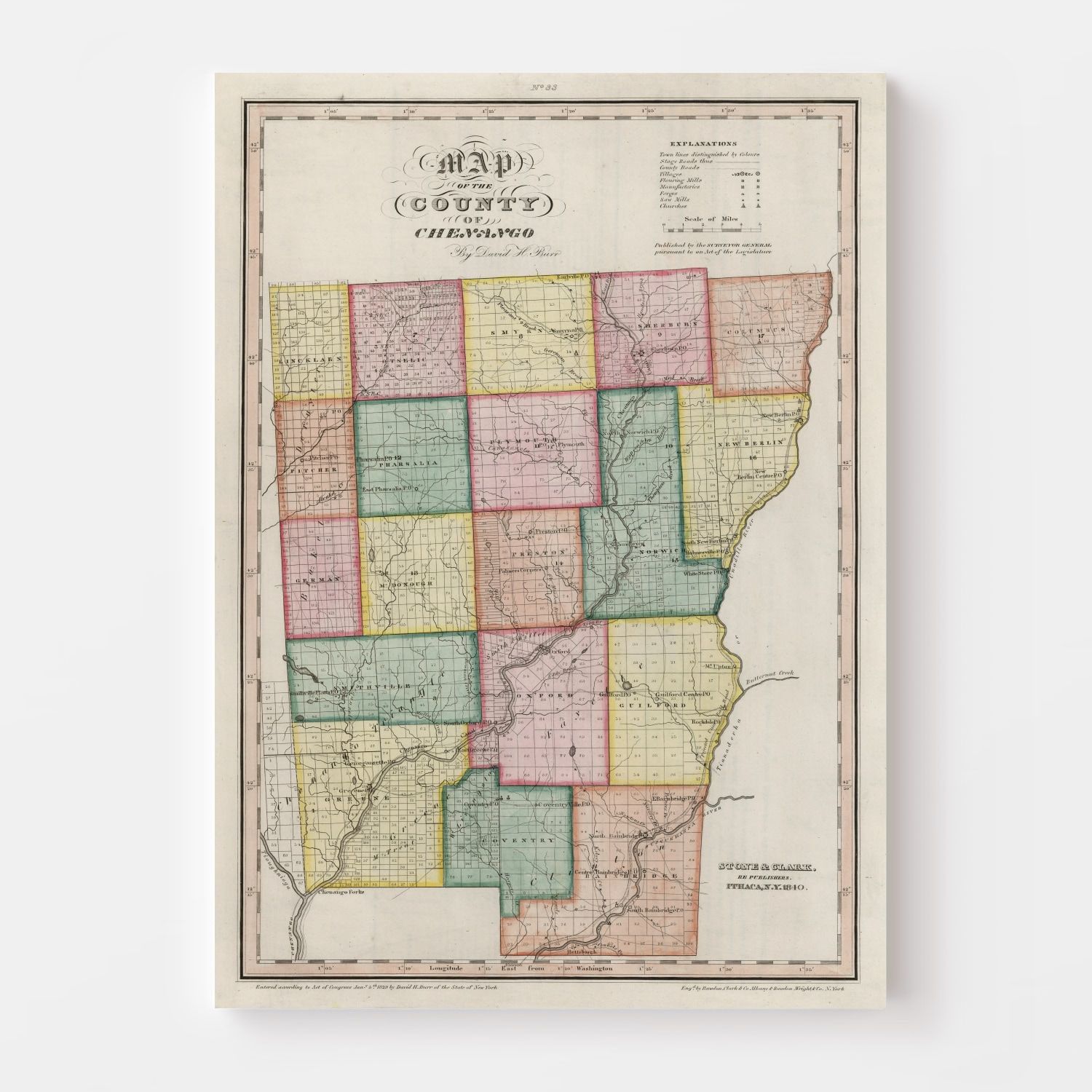 Vintage Map of Chenango County, New York 1840