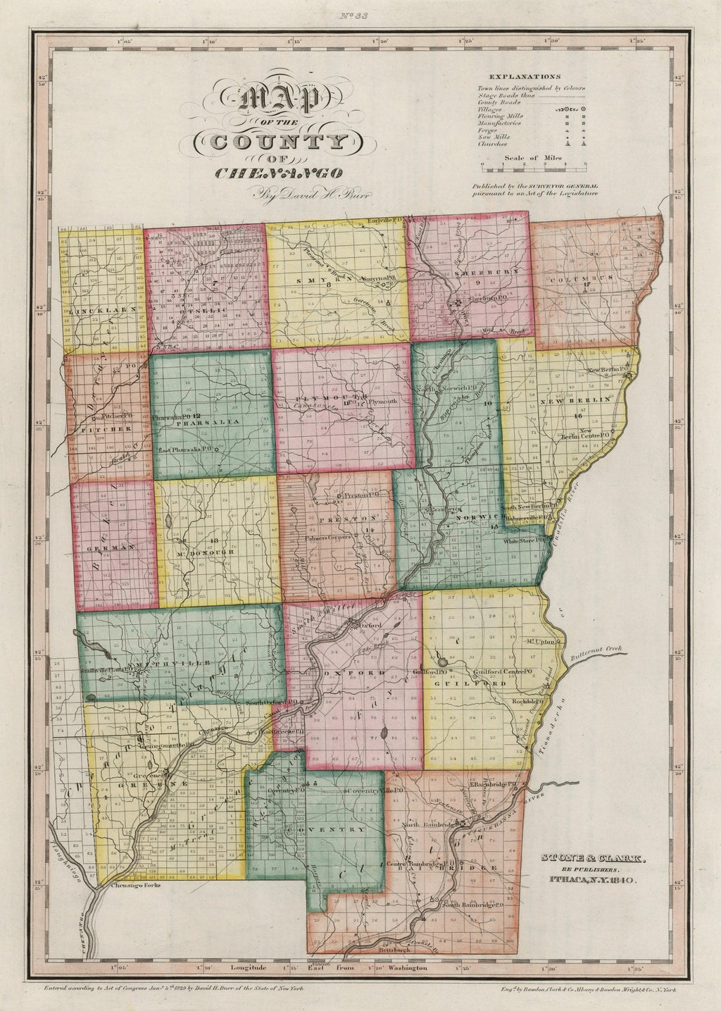 Vintage Map of Chenango County, New York 1840