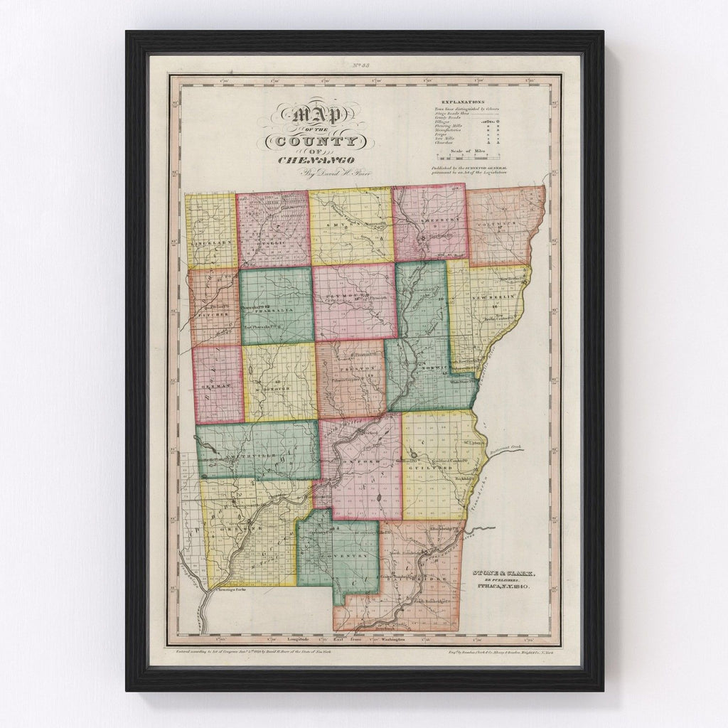 Vintage Map of Chenango County, New York 1840