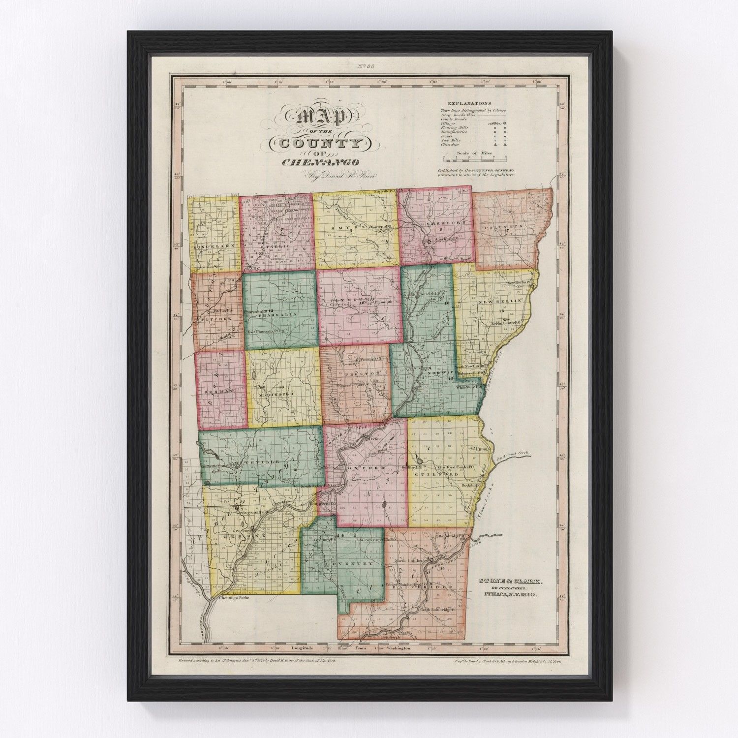 Vintage Map of Chenango County, New York 1840