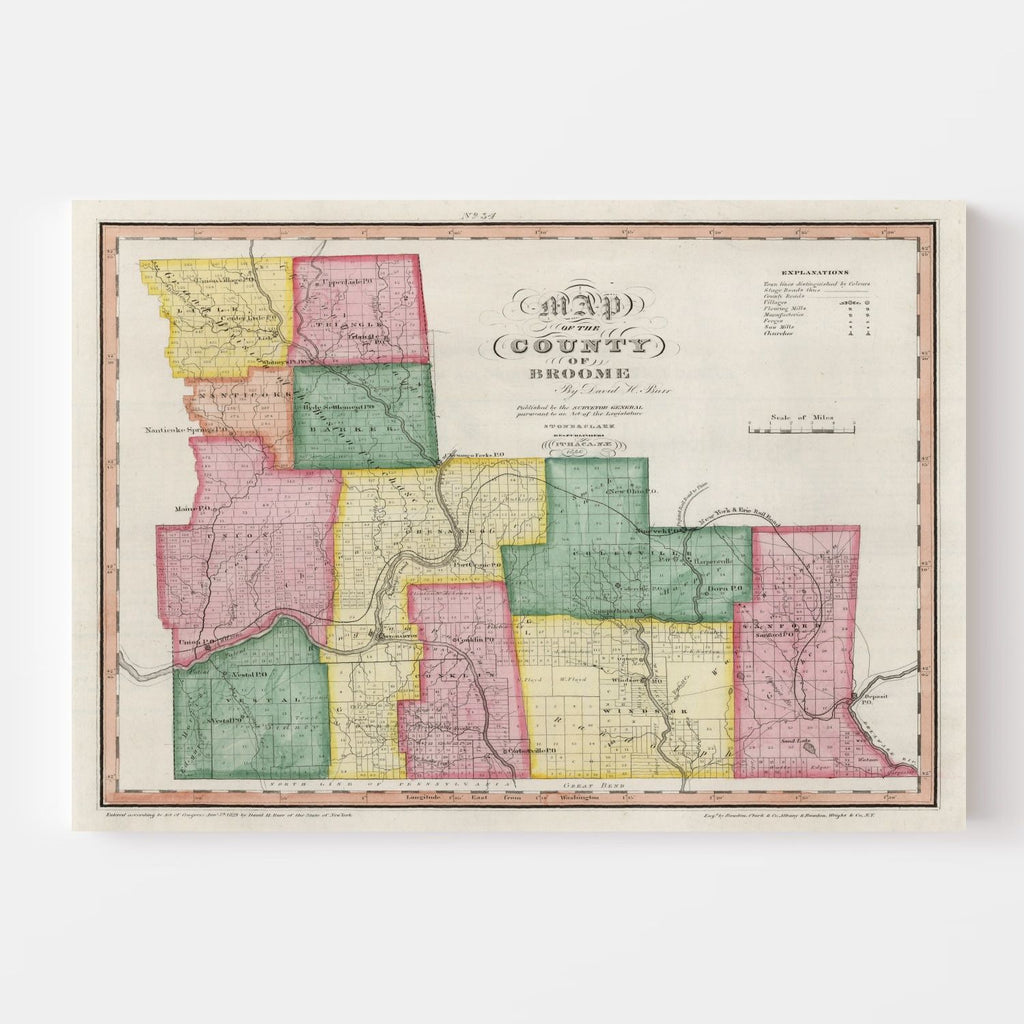 Vintage Map of Broome County, New York 1840