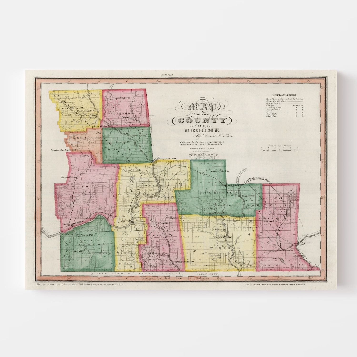 Vintage Map of Broome County, New York 1840