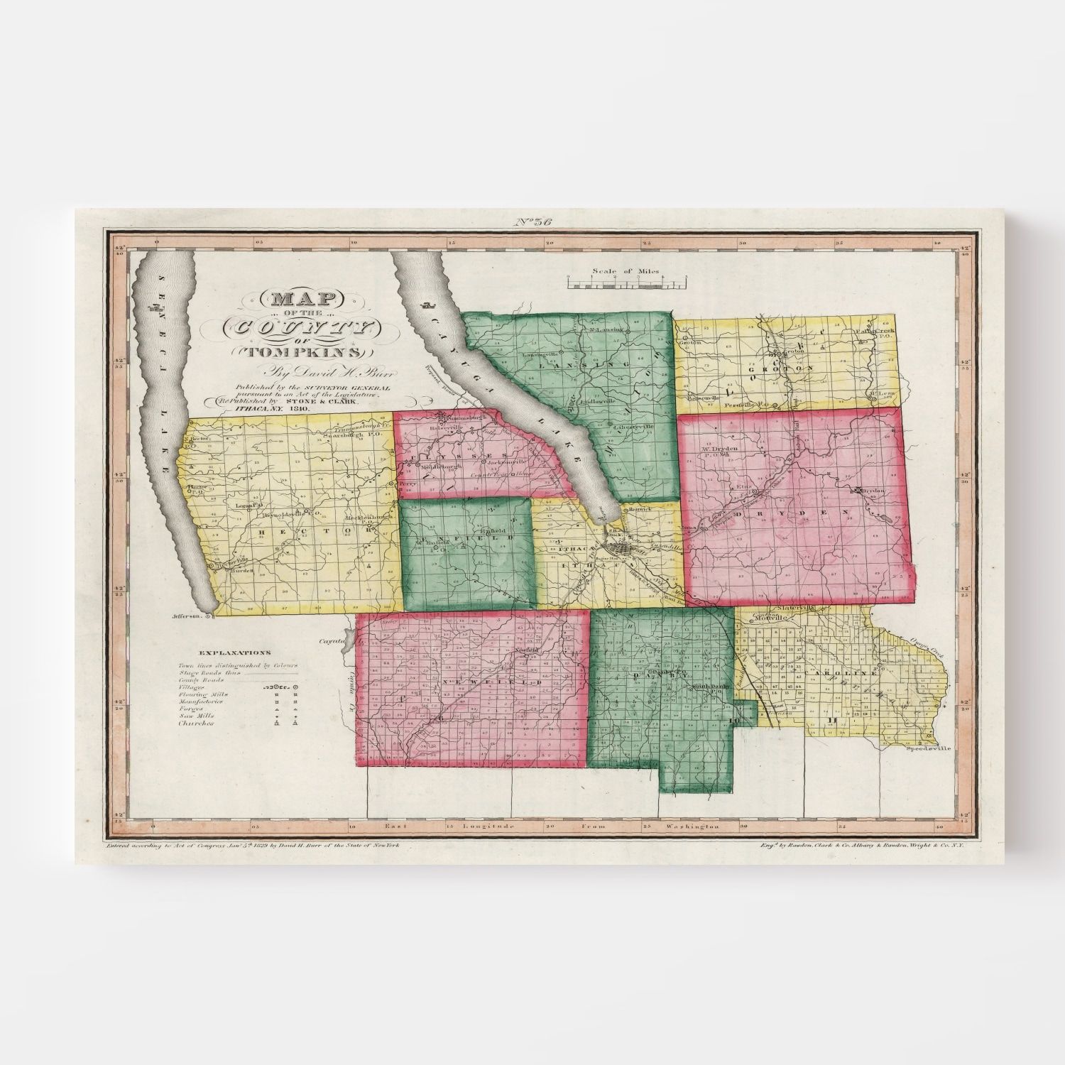 Vintage Map of Tompkins County, New York 1840