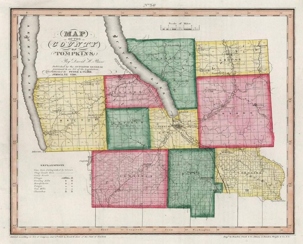 Vintage Map of Tompkins County, New York 1840