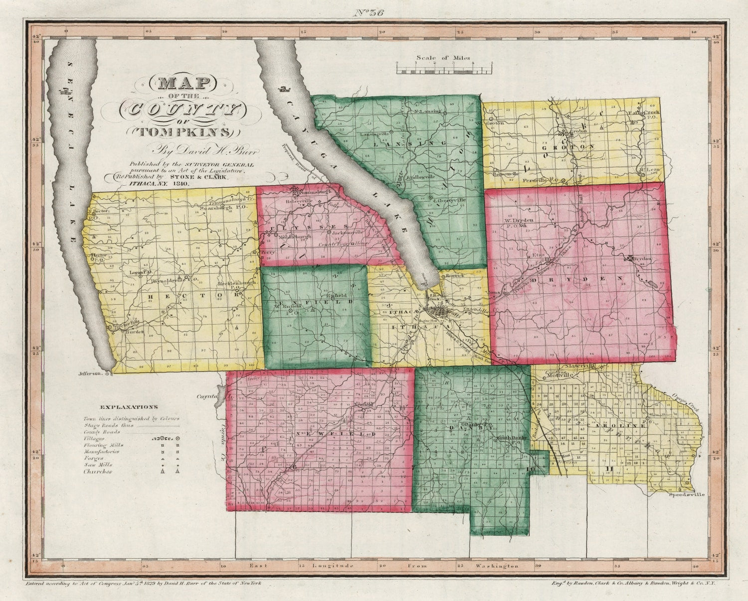 Vintage Map of Tompkins County, New York 1840