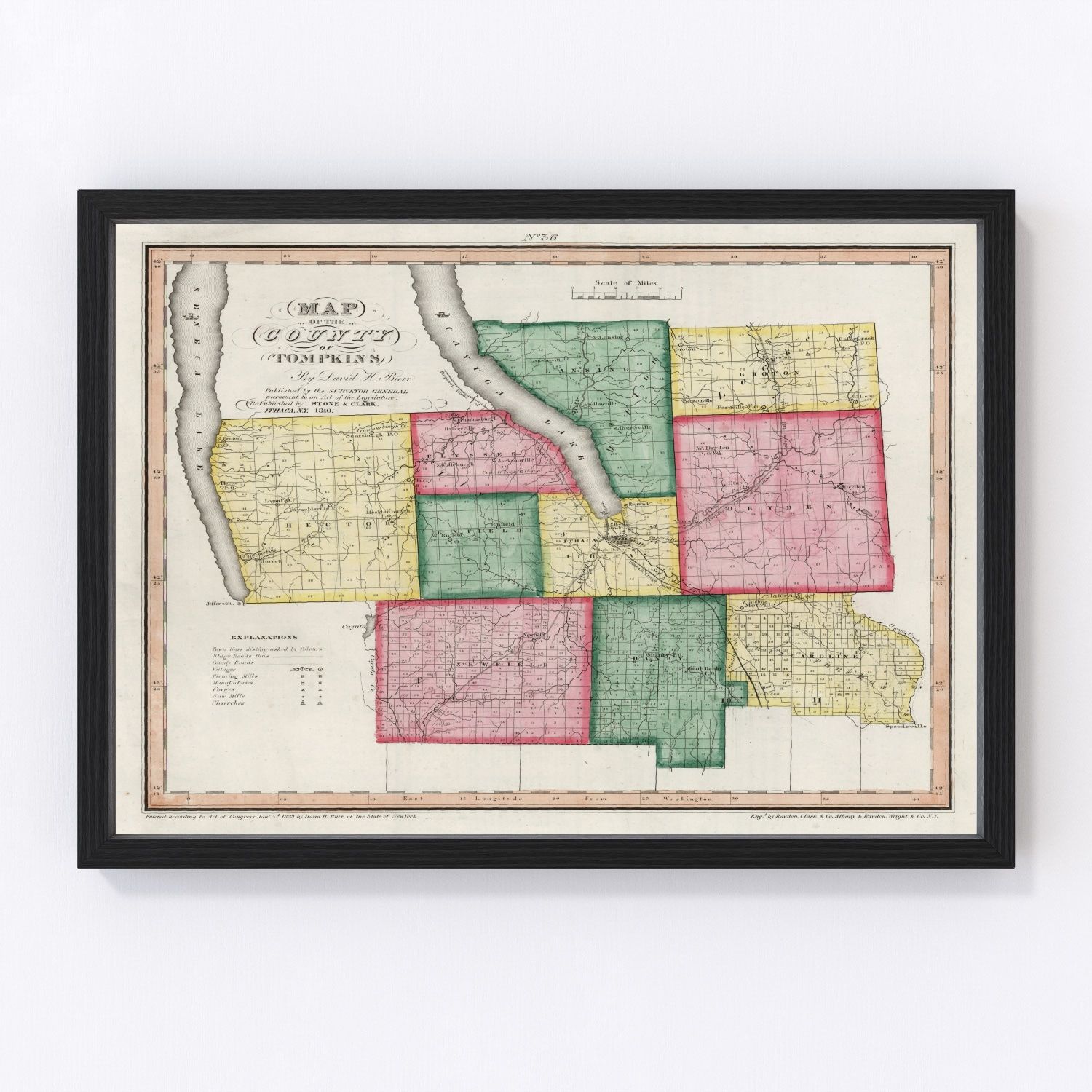 Vintage Map of Tompkins County, New York 1840