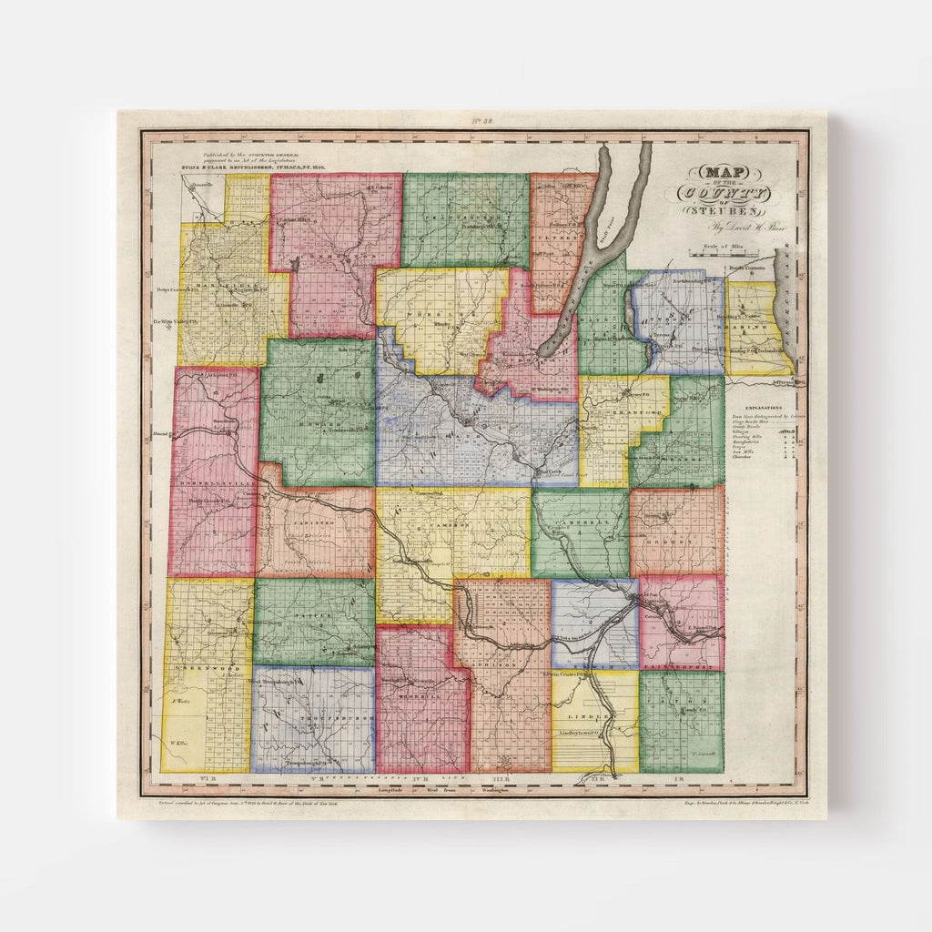 Vintage Map of Steuben County, New York 1840