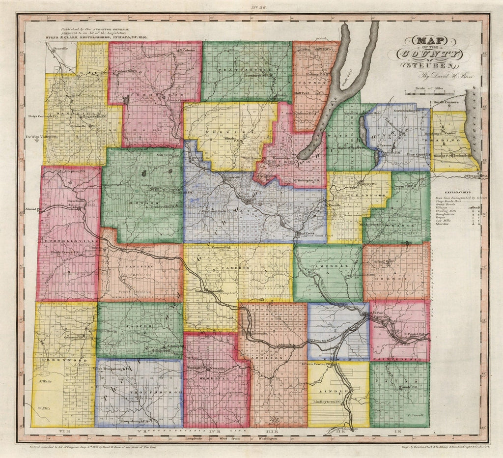 Vintage Map of Steuben County, New York 1840