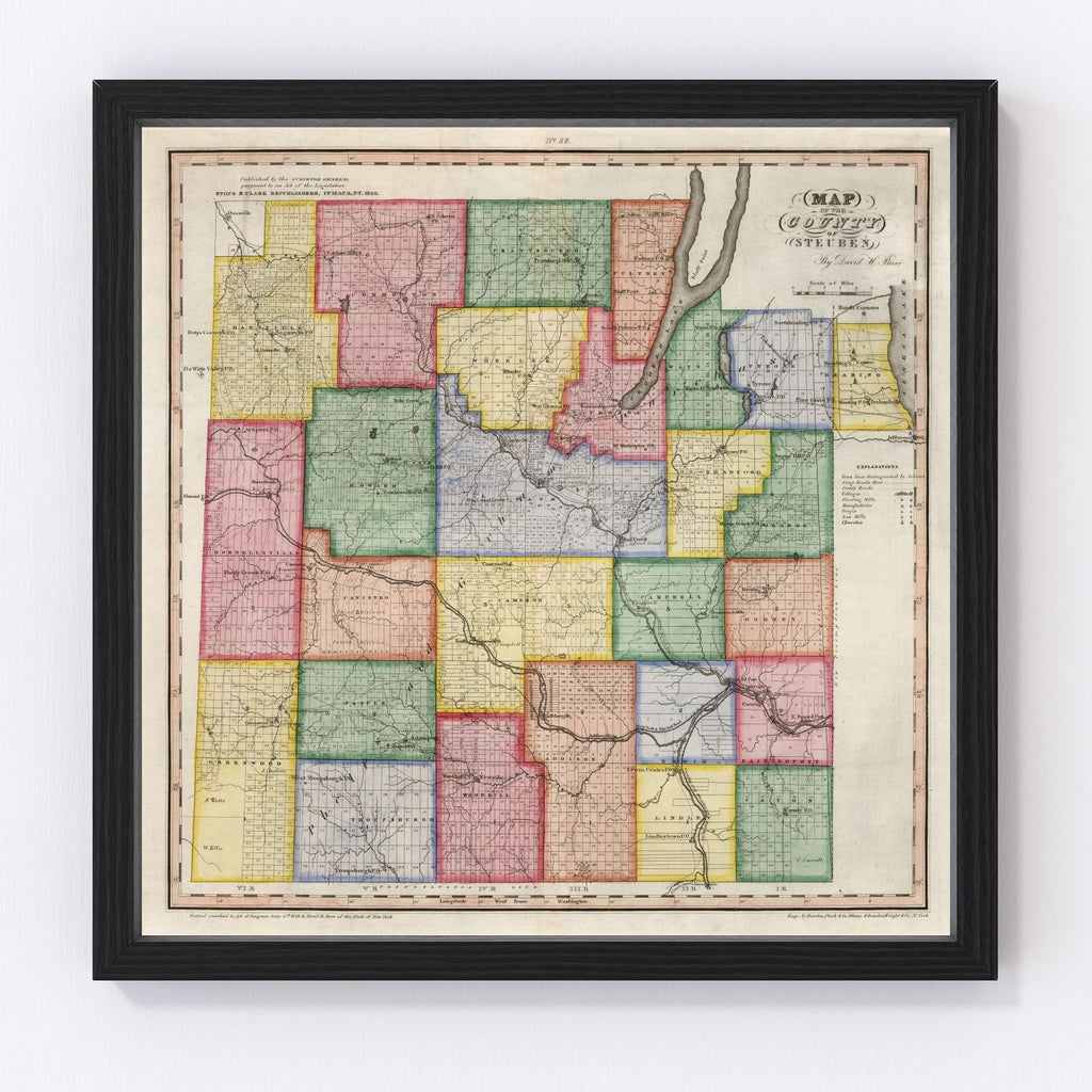 Vintage Map of Steuben County, New York 1840