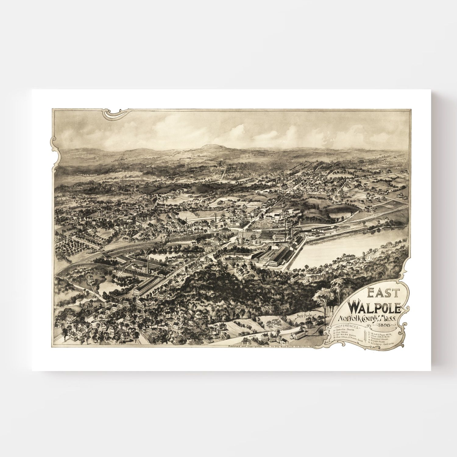 Vintage Map of East Walpole, Massachusetts 1898