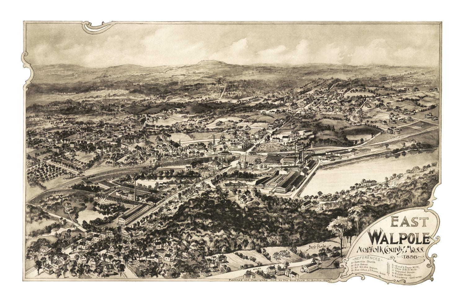 Vintage Map of East Walpole, Massachusetts 1898