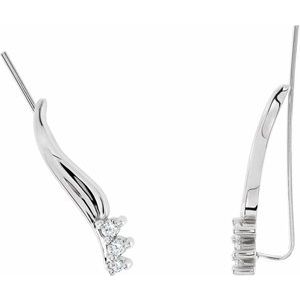 14K White Gold 2 mm Round Three-Stone Right Ear Climber Mounting – image 3