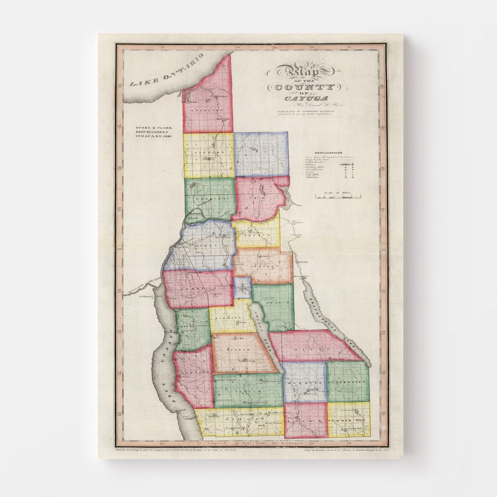 Vintage Map of Cayuga County, New York 1840