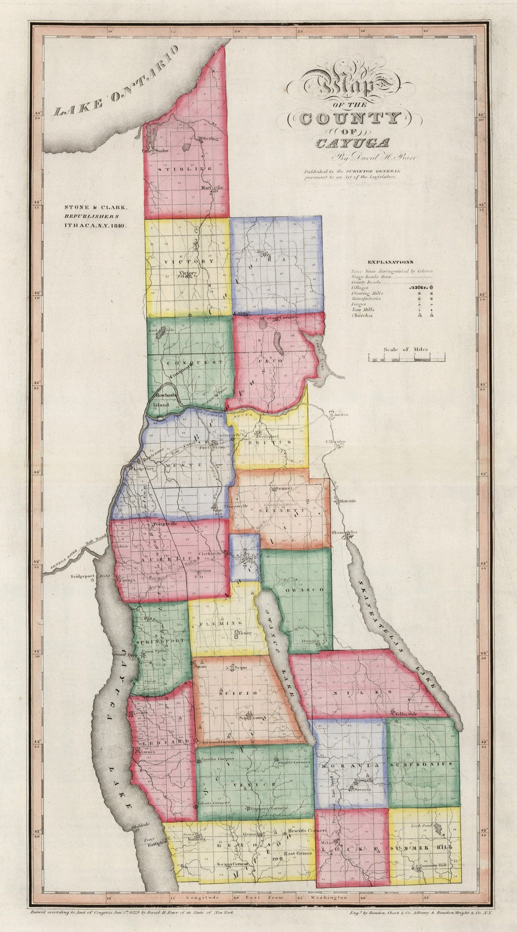 Vintage Map of Cayuga County, New York 1840