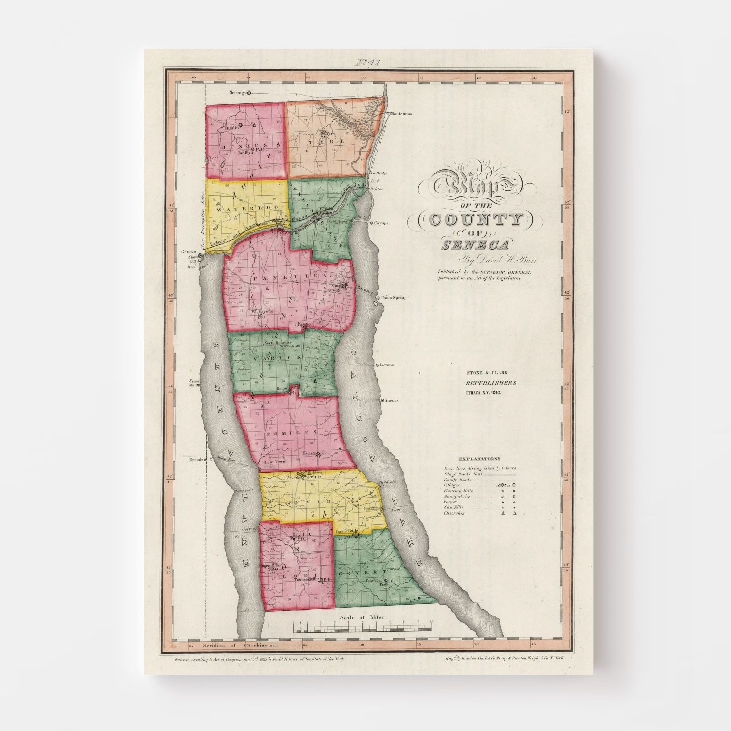 Vintage Map of Seneca County, New York 1840